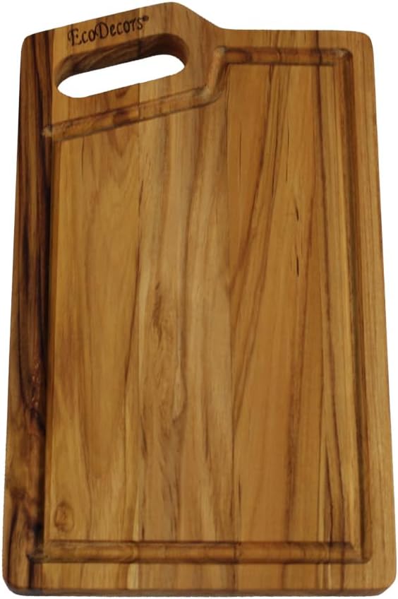 EcoDecors 10"x6" Teak Cutting Board with Juice Groove & Handle, FSC Certified Edge Grain Wood, Small Serving Board for Kitchen, Snacks & Charcuterie
