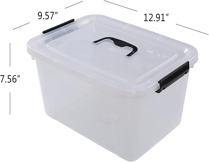 Vababa 10.5 Quart Clear Latch Storage Box with Handle, 4-Pack Plastic Storage Bin withLid