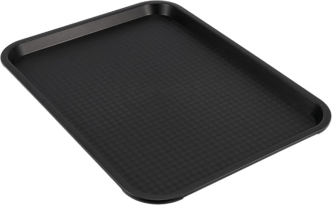 10 Pack Black Plastic Fast Food Tray, 16 x 12 Inch Plastic Cafeteria Trays with Textured Surface, Rectangular Fast Food Serving Trays for Serving and Carrying Food in Restaurant Cafeteria