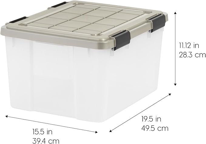 IRIS USA 44 Qt Storage Bins with Gasket Seal Lid, 2 Pack - BPA-Free, Heavy Duty Moving Containers Tight Latch, Weather Proof Tote, WEATHERPRO - Clear/Chrome