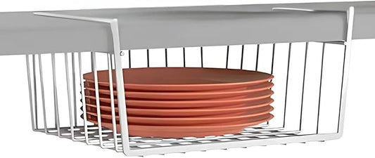 Modern Home Under Shelf Wire Storage Baskets – Hanging Organizer Rack for Cabinet, Pantry, or Closet – White Metal Basket for Kitchen, Towels, or Office – No Tools Required (10.25")