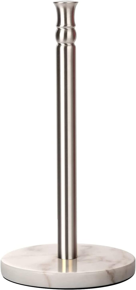 Siwil Paper Towel Holder Stand, One-Handed Ripping Paper Towel Roll Holder Countertop, Heavy Marble Base, NOT Tip Over - (Marble, Brushed Nickel)