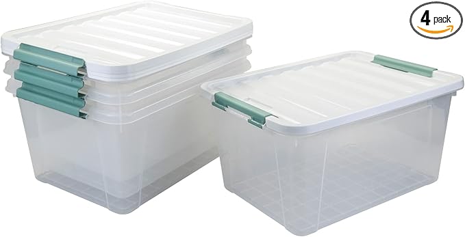 Large Latching Storage Box, 4-pack 35 Quart Clear Plastic Storage Bin with Lids