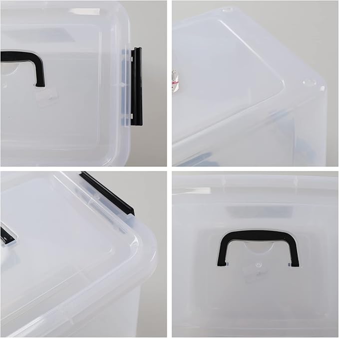 Vababa 10.5 Quart Clear Latch Storage Box with Handle, 4-Pack Plastic Storage Bin withLid