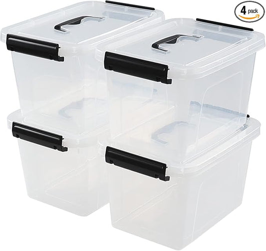 4-Pack Clear Storage Boxes, 5 L Plastic Storage Latch Box
