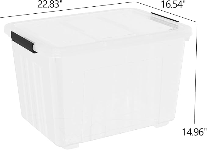 70 Quart Large Clear Storage Bin, Plastic Storage Box on Wheels, 4 Packs
