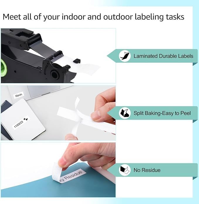 18mm 0.7 Laminated White Tape Compatible for Brother P-Touch TZ241 TZ-241 TZe-241 TZe241 3/4'' Black on White Label Tape for PTD410 PT-D400 PT-D610BT PTD600 Label Maker, 5 Pack
