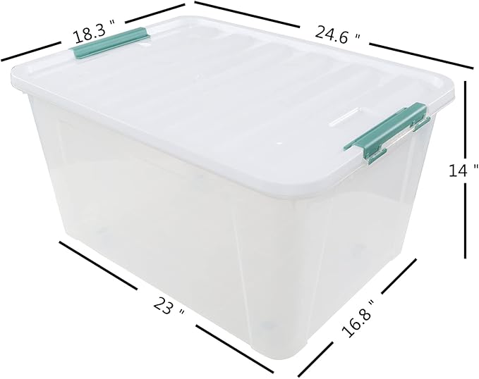 85 QT Plastic Storage Bins with Latching Lids Stackable Storage Containers for Organizing Holiday Decorations, Large Clear Storage Box for Garage, Closet, Kitchen, 4 Packs