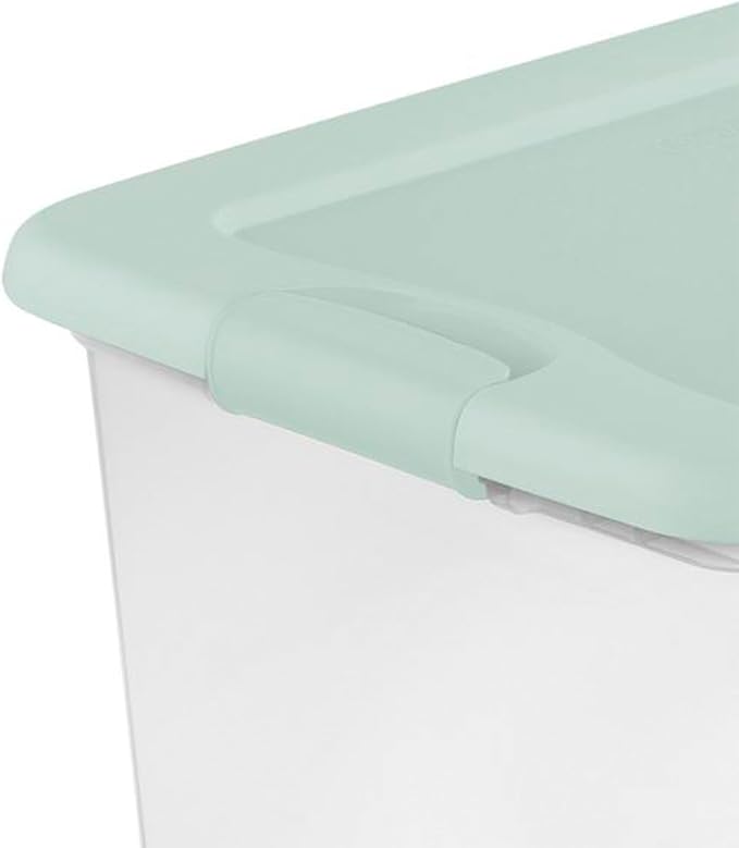Sterilite 6 Pack Latching Box, Clear Plastic Stackable Storage Bin with Lid, 64 Quart, Mindful Mint