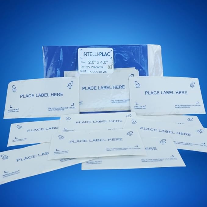 INTELLI-PLAC Label Holder for Containers, Totes, Bins (Pack of 25, 2X4) Permanent Label Holder Makes It Easy to Apply-Remove-Replace Your Labels. Prevent Sticky Residue & Messy Overlapping of Labels