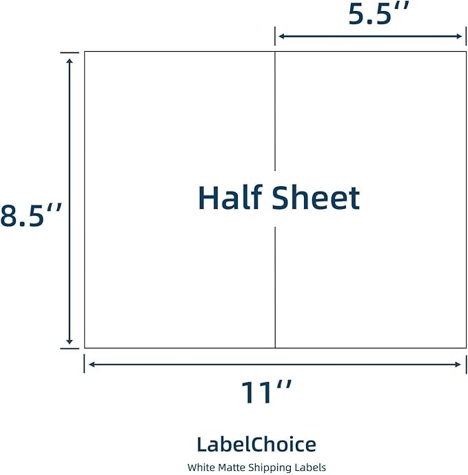 500 Sheets 1000 Pcs Self Adhesive 8.5" x 5.5" Half Sheet Shipping Labels for Laser & Inkjet Printers, 5-1/2 x 8-1/2 2 Up Half Page Shipping Mailing Labels, 2 per Page Shipping Labels