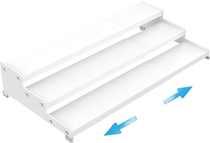 Wobmmi Expandable Spice Rack Storage organizer with 3-Tier step shelf cabinet,seasoning racks organizion.Great for Kitchen countertop shelves,Pantry and more(1Pack/White)