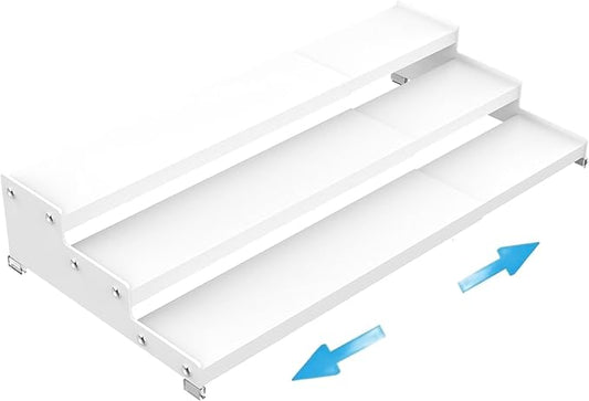 Wobmmi Expandable Spice Rack Storage organizer with 3-Tier step shelf cabinet,seasoning racks organizion.Great for Kitchen countertop shelves,Pantry and more(1Pack/White)