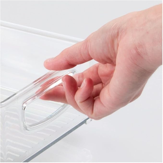 mDesign Small Plastic Kitchen Storage Container Bin with Handles - Organization in Pantry, Refrigerator or Freezer - Food Organizer for Fruit, Yogurt, Squeeze Pouches, Ligne Collection, 8 Pack, Clear