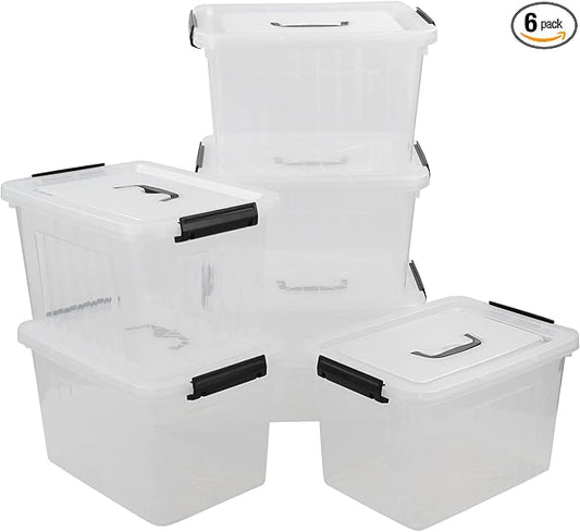 Zopnny 6-Pack 12 Quart Latch Box, Stackable Organizer Bins with Latching Lids, Clear Plastic Organization Containers for Closet, Bedroom, Shelving Units and Everyday Home Storage