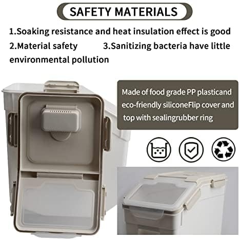 Large Flour Storage Container Bin 25lb, 2Pack Airtight Rice Storage Containers with Measuring Cup&Scoop, BPA Free with Wheels Seal Locking Lid for Flour, Rice, Grain (50LBS Total, Grey)
