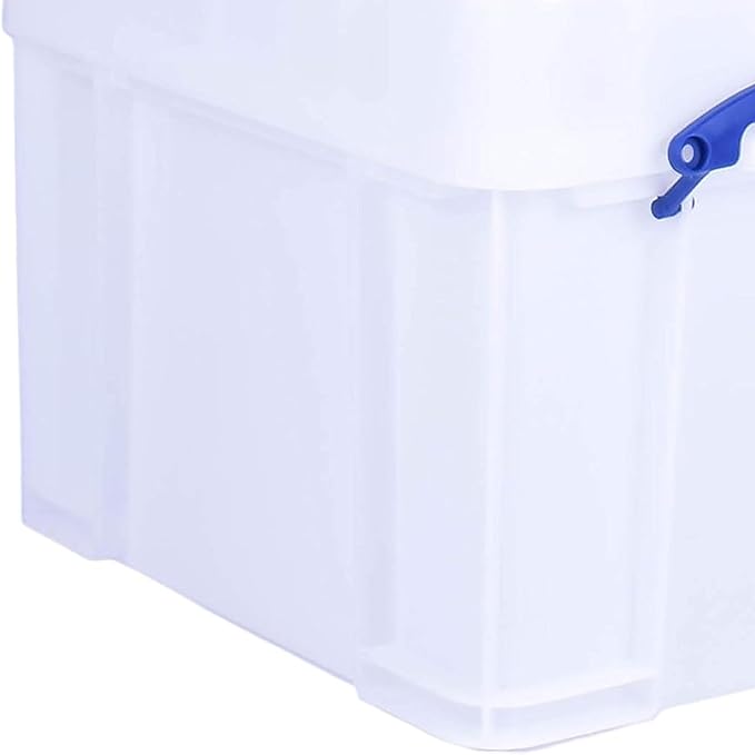 Really Useful Box 35 Liter Plastic Stackable Storage Container with XL Snap Lid & Built-In Clip Lock Handles for Home or Office Organization, White