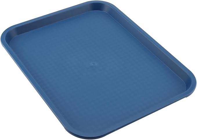 MAHIONG 12 Pack 16 x 12 Inch Blue Fast Food Tray, Large Rectangular Restaurant Serving Trays, Plastic Cafeteria Trays School Lunch Trays