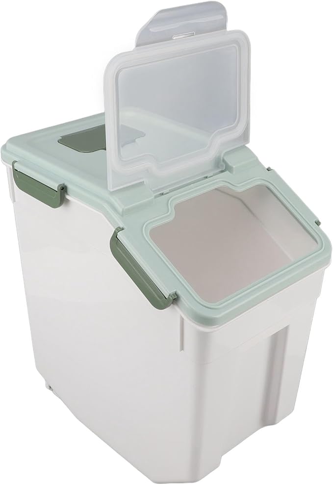 Rice Container, Airtight Flour Container Food Storage Container Thickened Rice Storage Bin Dry Food Dispenser with Easy Open Lid for Kitchen Grain Flour Snacks (Mint Green) (15kg