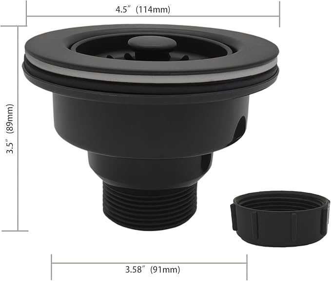 Black Kitchen Sink Drain Assembly, TGEOND 3-1/2 inch Polymer Kitchen Drain Strainer Kit with Removable Basket Strainers Stopper Matching for Granite/Fireclay Sinks