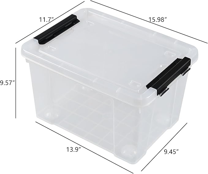 Hespama 4-Pack 22 Quart Clear Latching Storage Bin, Plastic Lidded Storage Box with Wheels