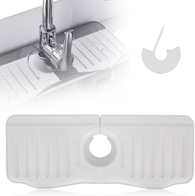 Faucet Guard And Draining Mat For Sink 2024 New Update Faucet Mat For Kitchen Sink,Kitchen Sink Splash Guard,Sink Splash Guard,Faucet Mat (white, A)