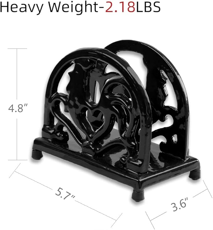 MINLUFUL Vintage Metal Napkin Holder, Heavy Cast Iron Napkin Holder Organizer for Kitchen Restaurant Home Décor, Black
