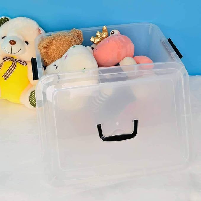 17.5 L Plastic Large Storage Box, Clear Latch Bin with Handle and Lid, Set of 4