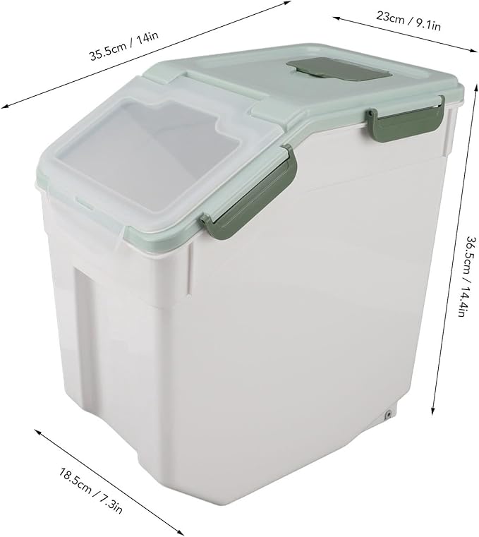 Rice Container, Airtight Flour Container Food Storage Container Thickened Rice Storage Bin Dry Food Dispenser with Easy Open Lid for Kitchen Grain Flour Snacks (Mint Green) (15kg