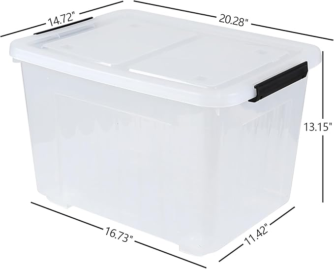 Wekioger 50 Quart Clear Latching Box with Wheels, 4 Packs Plastic Lidded Storage Bin