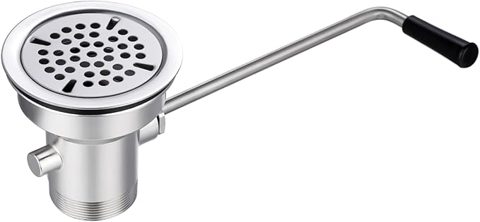 3-1/2" Commercial Sink Drain with Twist Lever Handle, Waste Drain Valve Without Overflow Inlet for Restaurant 2/3 Compartment Sink, Easy Controll, Block-Free and Leakproof