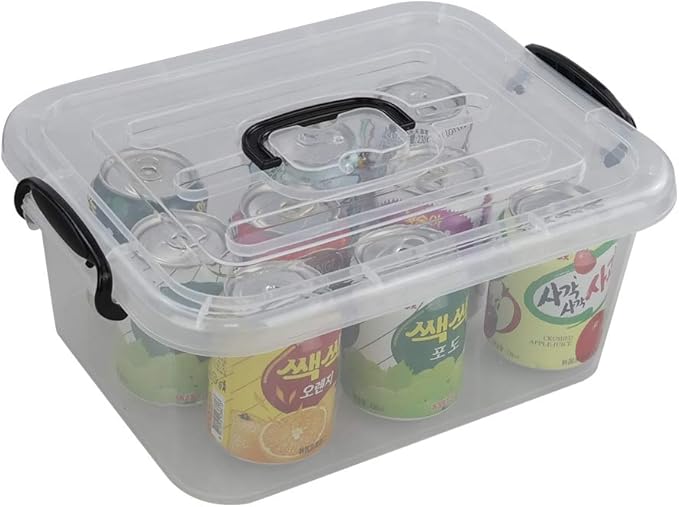8 L Plastic Storage Boxes, Clear Storage Bin with Black Handle, 2-Pack