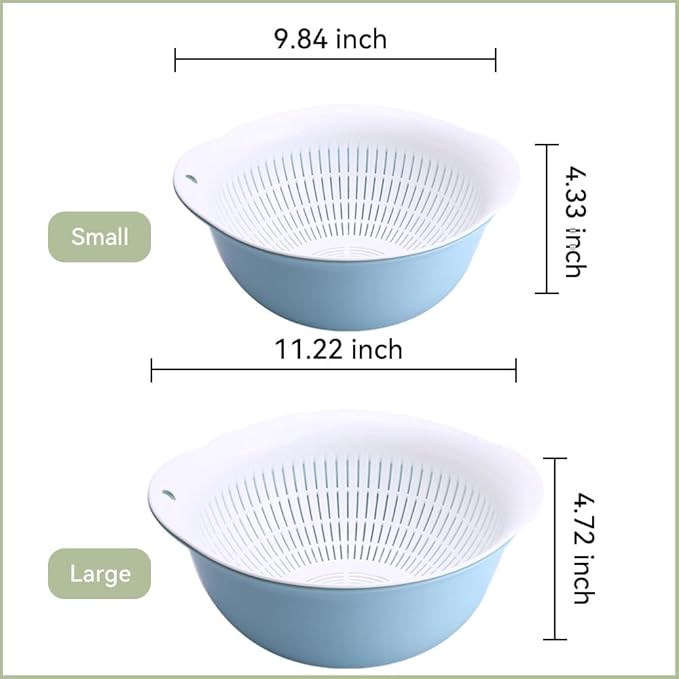 LUMUMIX Colander Bowl Set of 2, Nesting Large Capacity Plastic Food Strainer for Pasta, Vegetables and Fruits Washing Draining Basket, Space Saving, BPA Free