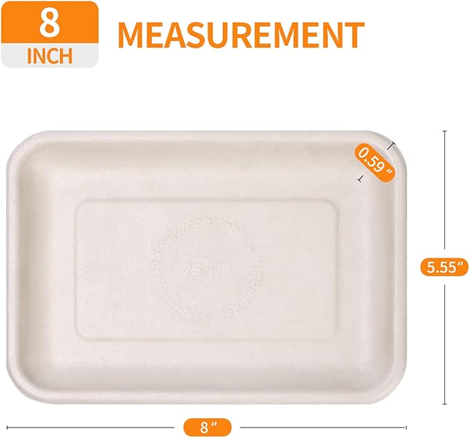 Celel 100 Pack 8 Inch Rectangle Paper Plates, 8 x 6 inch Food Trays Disposable Rectangle Plates for Tacos, Meat, Dessert, Snack