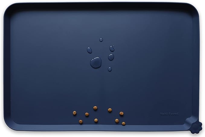 Hoki Found Large Waterproof Silicone Pet Food Mats Tray - Non Slip Pet Bowl Mats Placemat - Dog Pet Cat Feeding Mat - Dog Cat Food Mats -Pet Water Mats for Floors - French Navy
