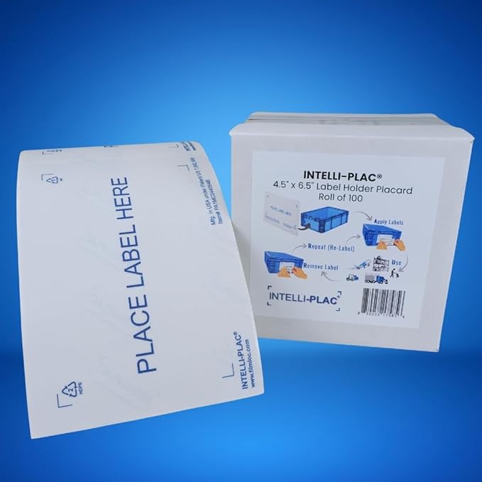 INTELLI-PLAC Label Holder for Containers, Totes, Bins (100, 4.5X6.5) Permanent Label Holder Makes It Easy to Apply-Remove-Replace Your Labels. Prevent Sticky Residue & Messy Overlapping of Labels