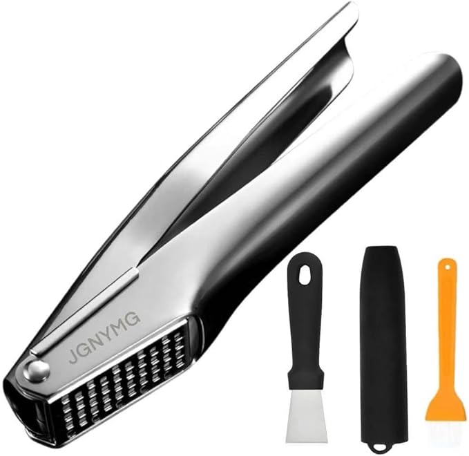 JGNYMG Garlic Press Stainless Steel，Premium Garlic Mincer Tool，Heavy Duty Professional garlic grinder， No Need to Peel Garlic Ginger Crusher，Easy Clean, Dishwasher Safe & Rust-proof