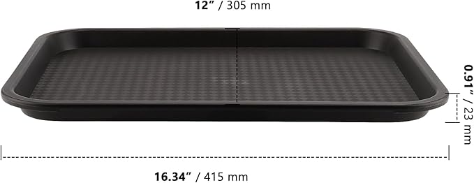 ZOENHOU 6 Pack 16 x 12 Inch Plastic Fast Food Tray,Rectangular Plastic Cafeteria Trays Serving Trays for Serving Food, Black