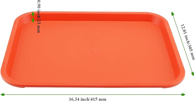 MAHIONG 4 Pack 16 x 12 Inch Orange Fast Food Tray, Large Rectangular Restaurant Serving Trays, Plastic Cafeteria Trays School Lunch Trays