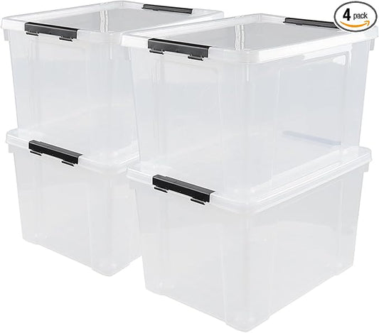 Hespama 4 Packs Clear Plastic Storage Bin 50 Quart, Large Storage Containers with Wheels