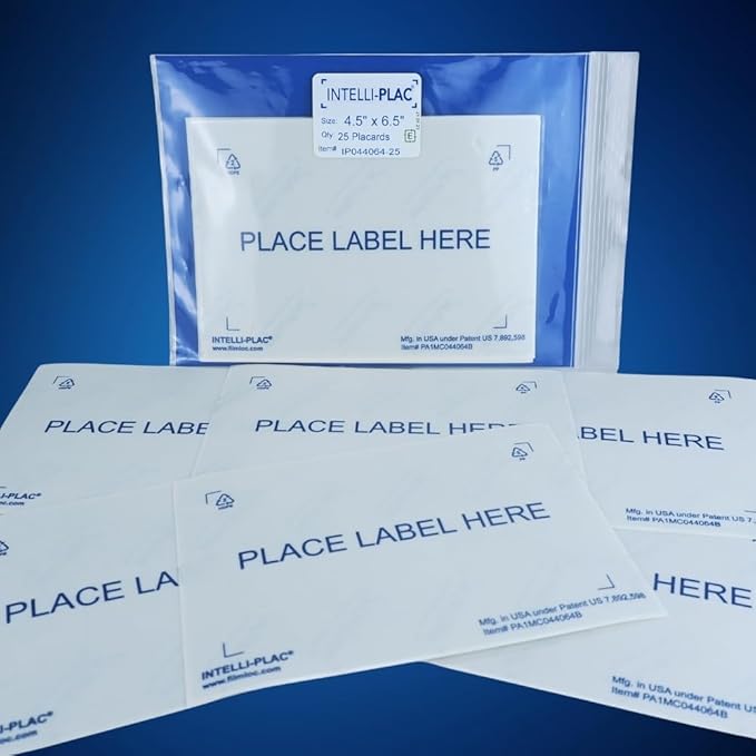 INTELLI-PLAC Label Holder for Containers, Totes, Bins (Pack of 25, 4.5X6.5) Permanent Label Holder Makes It Easy to Apply-Remove-Replace Your Labels. Prevent Sticky Residue & Overlapping of Labels