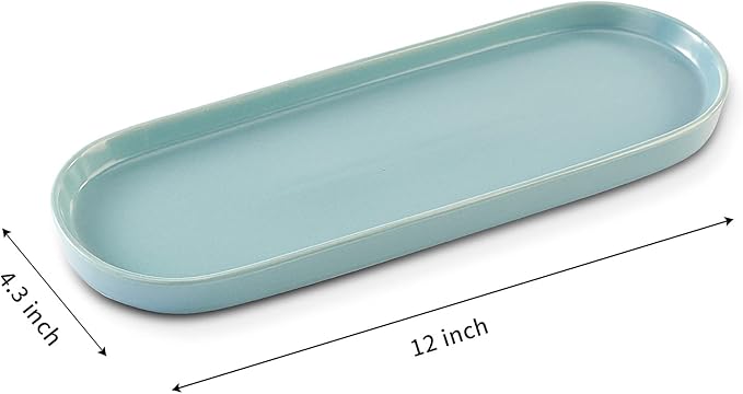 Simple Style Ceramic Sink Tray - Bathroom and Kitchen Cosmetics Dish, Candle and Perfume Tray (Blue)