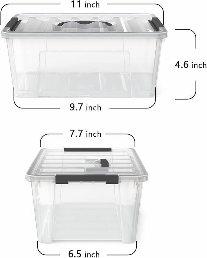 WYT 12 Pack Small 5-Quart Clear Plastic Storage Bins with Lids and Latch Buckles, Storage Organizer Container with Handle