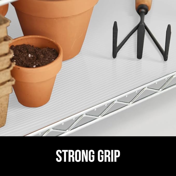 GORILLA GRIP DuraGuard Shelf Liner, Non-Adhesive Cabinet Liners for Kitchen Drawers, Shelves, Refrigerator, Pantry Storage, Bathroom Closet, Durable Waterproof BPA Free Ribbed Plastic, 12x20 White