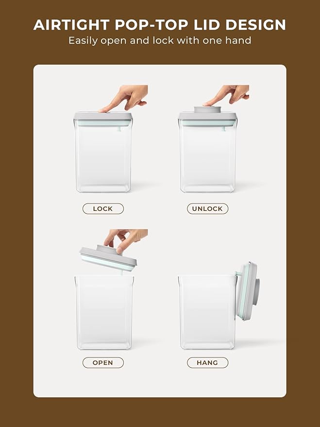 Airtight Food Storage Containers with Lids, Pop Top Containers for Pantry Organization, Air Tight Kitchen Storage Containers for Snacks, Cereal, Flour & Sugar – Set of 2 (2.0Qt & 0.9Qt)