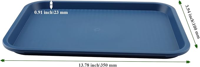 MAHIONG 5 Pack 13.8 x 10.6 Inch Blue Fast Food Tray, Large Rectangular Restaurant Serving Trays, Plastic Cafeteria Trays School Lunch Trays