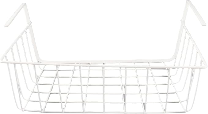 Multi purpose metal storage basket Under shelf storage basket Kitchen study office storage Thickened wire mesh basket White available Suitable for bookshelves Cabinets Storage shelves M 26*22*13.5cm