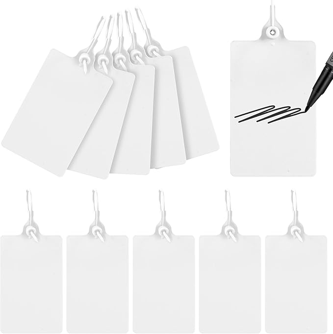 100 Plastic Waterproof Shipping Tags with One Marker Pen (White)