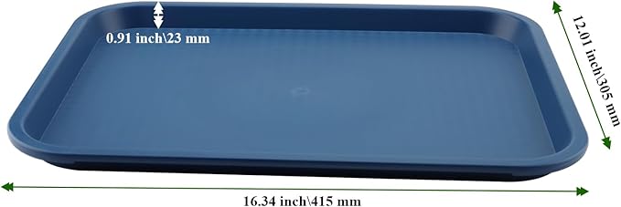 MAHIONG 12 Pack 16 x 12 Inch Blue Fast Food Tray, Large Rectangular Restaurant Serving Trays, Plastic Cafeteria Trays School Lunch Trays