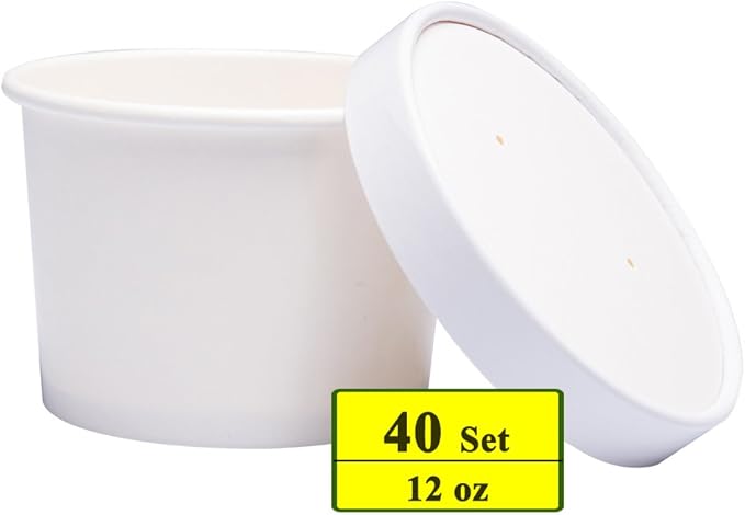 Belinlen Paper Ice Cream Cups with Lids, Hot/Cold Soup Cups (White, 40, 12 oz)